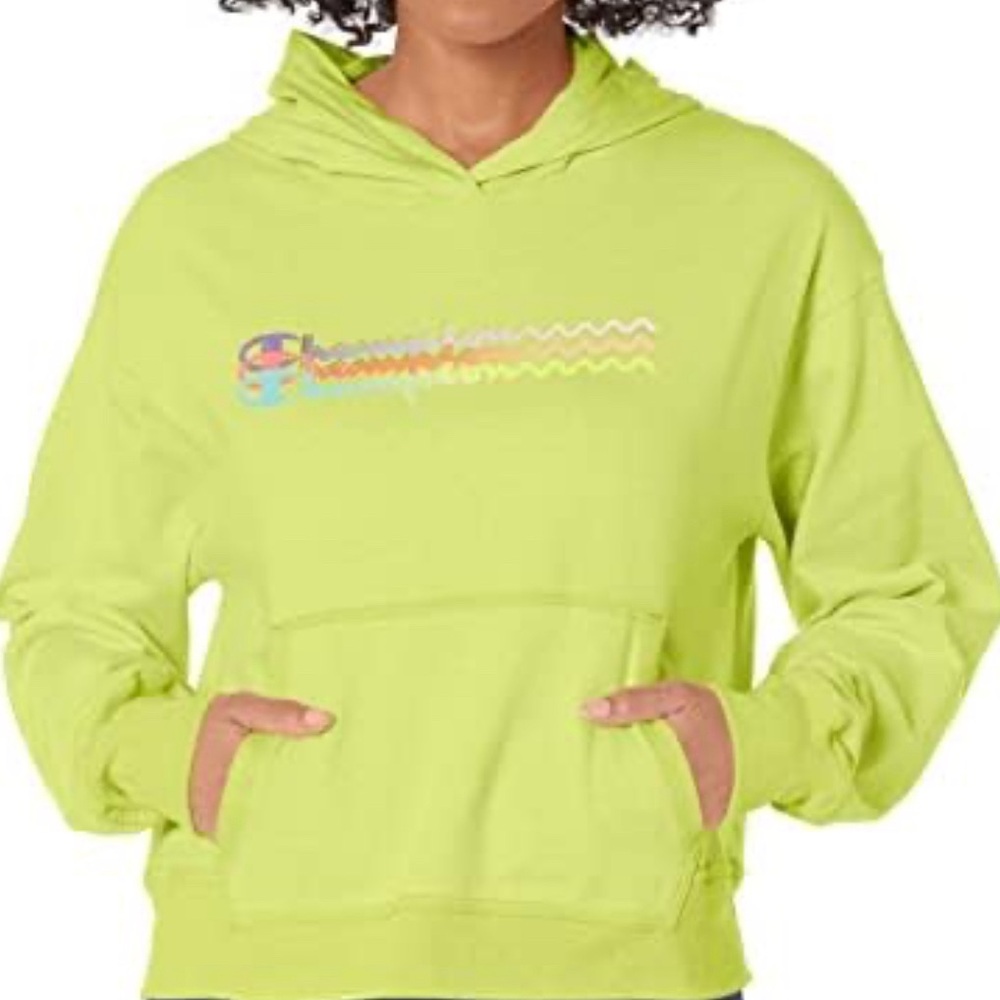 Champion Lime Green Hooded Long Sleeve Top Size Small